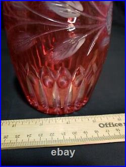 Vintage Bohemian Cranberry to Clear Cut Glass Decanter with Stopper