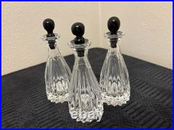 Vintage Bohemian Crystal Cut Glass DecantersBlack StoppersSet Of 3