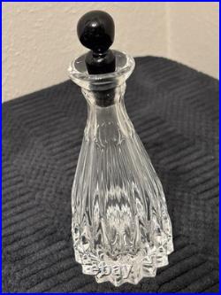 Vintage Bohemian Crystal Cut Glass DecantersBlack StoppersSet Of 3