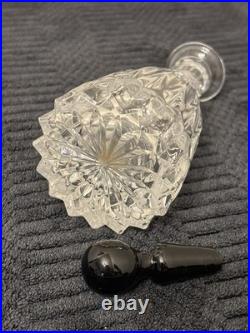 Vintage Bohemian Crystal Cut Glass DecantersBlack StoppersSet Of 3