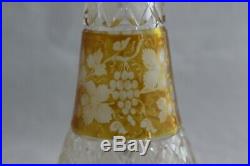Vintage Bohemian Crystal Glass Decanter Amber Cut to Clear withGrapes & Vines