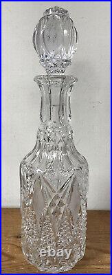 Vintage Bohemian Crystal Quilted Cut Glass Liquor Wine Decanter Bottle w Stopper