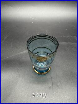 Vintage Bohemian Czech Aqua Gold Trim Glass Decanter set with6 Cordial Glasses MCM