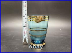 Vintage Bohemian Czech Aqua Gold Trim Glass Decanter set with6 Cordial Glasses MCM