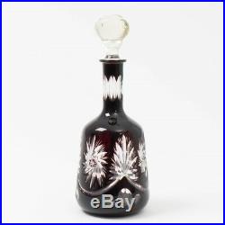 Vintage Bohemian Czech Art Cased Glass Decanter Ruby Red Cut to Clear 11.5 T