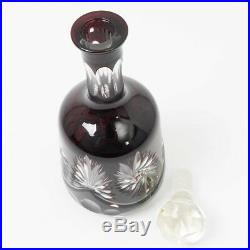 Vintage Bohemian Czech Art Cased Glass Decanter Ruby Red Cut to Clear 11.5 T