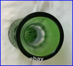 Vintage Bohemian Czech Art Glass Green Cut To Clear Decanter Bottle Tall Stopper