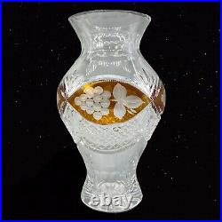 Vintage Bohemian Czech Crystal Amber Cut To Clear Crystal Vase Flower Grapes