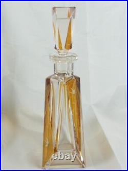 Vintage Bohemian Czech F Art Deco Cut to Clear Deer Glass Decanter 10.5