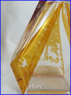 Vintage Bohemian Czech F Art Deco Cut to Clear Deer Glass Decanter 10.5