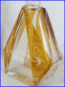 Vintage Bohemian Czech F Art Deco Cut to Clear Deer Glass Decanter 10.5
