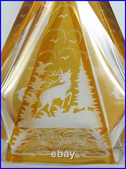 Vintage Bohemian Czech F Art Deco Cut to Clear Deer Glass Decanter 10.5