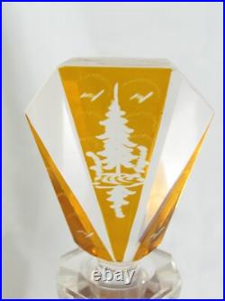 Vintage Bohemian Czech F Art Deco Cut to Clear Deer Glass Decanter 10.5