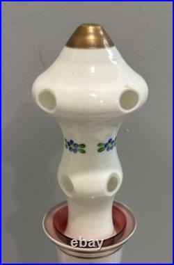 Vintage Bohemian Czech Glass Decanter Milk Glass To Cranberry Glass Hand Painted
