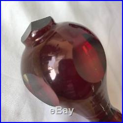 Vintage Bohemian Czech Glass Ruby Red Cut to Clear Decanter