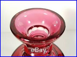 Vintage Bohemian Czech Ruby Cut To Clear Crystal Decanter W Tall Stopper 17 EXC