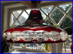 Vintage Bohemian Czech Ruby Red Cut to Clear Flat-Bottom Ships Liquor Decanter
