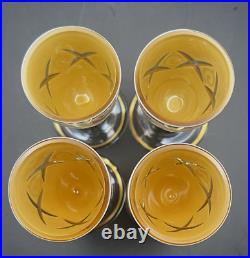 Vintage Bohemian Decanter & 4 Glasses Moser Czech Cased Glass Cut to Amber Roses