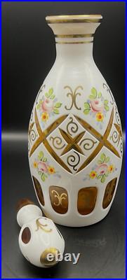 Vintage Bohemian Decanter & 4 Glasses Moser Czech Cased Glass Cut to Amber Roses Vintage Bohemian Decanter & 4 Glasses Moser Czech Cased Glass Cut to Amber Roses