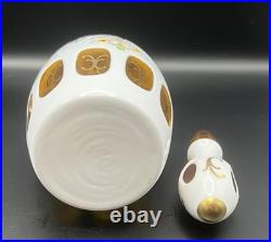 Vintage Bohemian Decanter & 4 Glasses Moser Czech Cased Glass Cut to Amber Roses