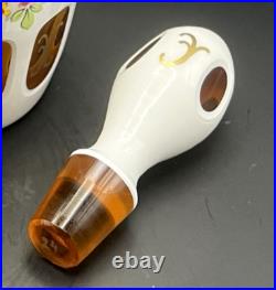 Vintage Bohemian Decanter & 4 Glasses Moser Czech Cased Glass Cut to Amber Roses