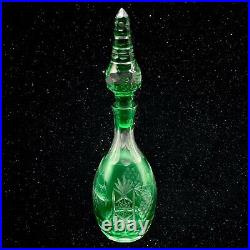 Vintage Bohemian Emerald Green Cut to Clear Crystal Tall Decanter 15T 3.25W Vintage Bohemian Emerald Green Cut to Clear Crystal Tall Decanter 15T 3.25W