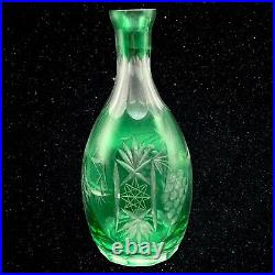 Vintage Bohemian Emerald Green Cut to Clear Crystal Tall Decanter 15T 3.25W Vintage Bohemian Emerald Green Cut to Clear Crystal Tall Decanter 15T 3.25W