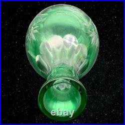 Vintage Bohemian Emerald Green Cut to Clear Crystal Tall Decanter 15T 3.25W Vintage Bohemian Emerald Green Cut to Clear Crystal Tall Decanter 15T 3.25W