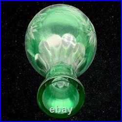 Vintage Bohemian Emerald Green Cut to Clear Crystal Tall Decanter 15T 3.25W