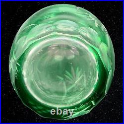 Vintage Bohemian Emerald Green Cut to Clear Crystal Tall Decanter 15T 3.25W