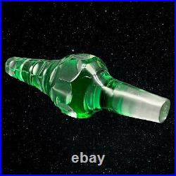 Vintage Bohemian Emerald Green Cut to Clear Crystal Tall Decanter 15T 3.25W