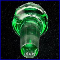 Vintage Bohemian Emerald Green Cut to Clear Crystal Tall Decanter 15T 3.25W