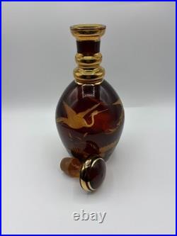 Vintage Bohemian Etched Amber Glass Decanter With 5 Glasses