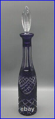 Vintage Bohemian Glass Amethyst Purple Cut to Clear Criss Cross Tall Decanter