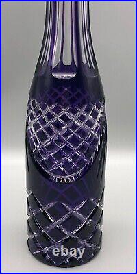 Vintage Bohemian Glass Amethyst Purple Cut to Clear Criss Cross Tall Decanter