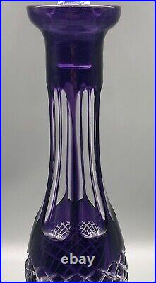 Vintage Bohemian Glass Amethyst Purple Cut to Clear Criss Cross Tall Decanter