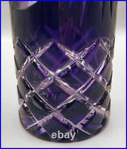 Vintage Bohemian Glass Amethyst Purple Cut to Clear Criss Cross Tall Decanter