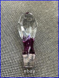 Vintage Bohemian Glass Decanter Clear Amethyst & Gold with Etched Flowers Dec