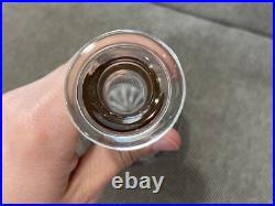 Vintage Bohemian Glass Decanter Clear Amethyst & Gold with Etched Flowers Dec