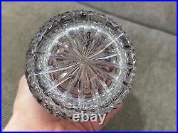 Vintage Bohemian Glass Decanter Clear Amethyst & Gold with Etched Flowers Dec