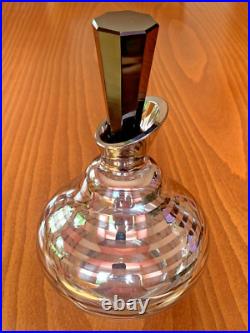 Vintage Bohemian Glass Decanter Silver Stripe Design Black Cut Stopper c. 1920's