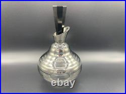 Vintage Bohemian Glass Decanter Silver Stripe Design Black Cut Stopper c. 1920's