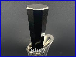 Vintage Bohemian Glass Decanter Silver Stripe Design Black Cut Stopper c. 1920's
