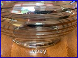 Vintage Bohemian Glass Decanter Silver Stripe Design Black Cut Stopper c. 1920's