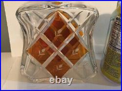 Vintage Bohemian Glass Topaz / Amber Cut to Clear Decanter with Stopper 9 tall