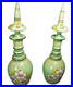 Vintage-Bohemian-Hand-Painted-Green-Glass-Decanter-Pair-Floral-Enamel-Design-01-dr