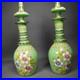 Vintage-Bohemian-Hand-Painted-Green-Glass-Decanter-Pair-Floral-Enamel-Design-01-qinc