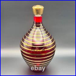 Vintage Bohemian Marked Red Crystal Glass Decanter Made in Czech Bohemia Marked