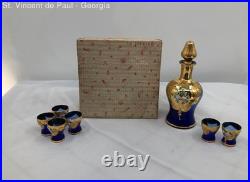 Vintage Bohemian Murano Cobalt Blue Decanter And 6 Glass Cups Excellent Cond