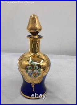 Vintage Bohemian Murano Cobalt Blue Decanter And 6 Glass Cups Excellent Cond